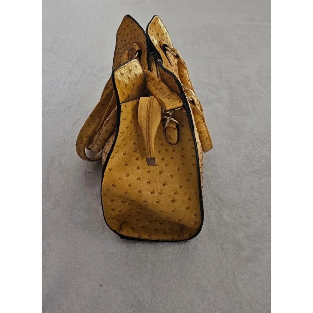 B.Iconic Luxury Handbag Yellow Ostrich Embossed Satchel Crossbody Bag NEW